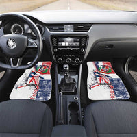 Car floor mat set featuring Dominican Republic flag grunge baseball artwork on white base