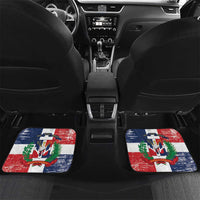 Front car floor mats with Dominican Republic flag grunge baseball print, white red blue