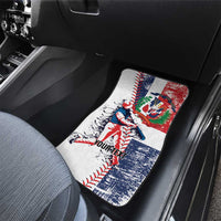 Passenger-side car floor mat with Dominican Republic flag grunge baseball graphic on white