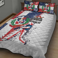 White baseball quilt bed set with colorful crest and runner graphic, two pillow shams