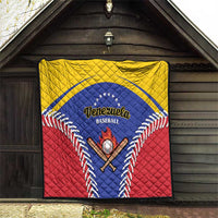 Baseball quilt blanket hanging outdoors, Venezuela baseball logo in blue center and red base