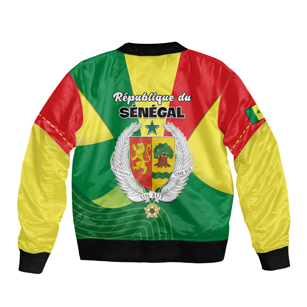 Senegal bomber jacket in yellow, green, and red with crest and black ribbed trim