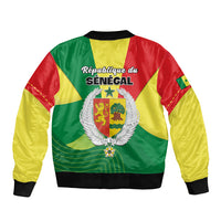 Senegal bomber jacket in yellow, green, and red with crest and black ribbed trim
