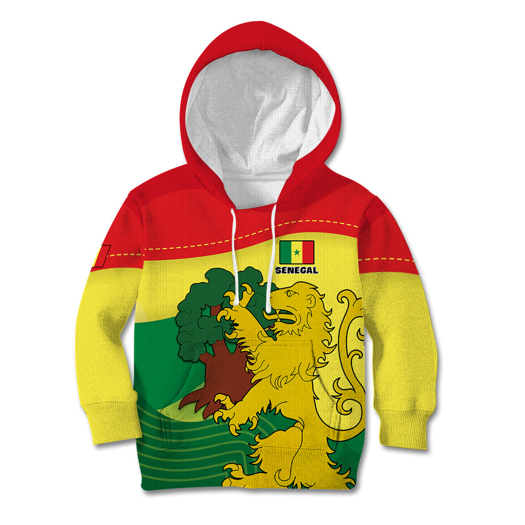 Senegal Kid Hoodie Bahamian Lion Baobab Flag Style - Wonder Print Shop