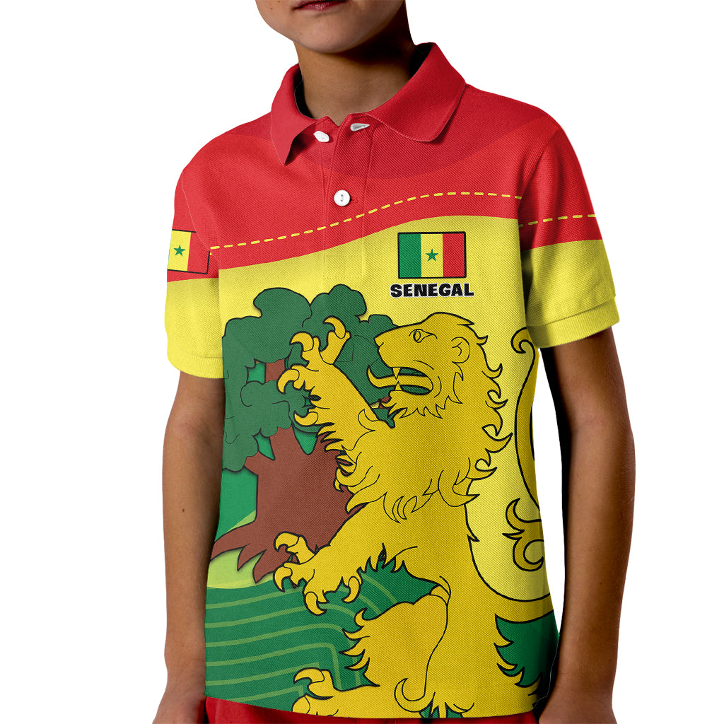 Senegal Kid Polo Shirt Bahamian Lion Baobab Flag Style - Wonder Print Shop