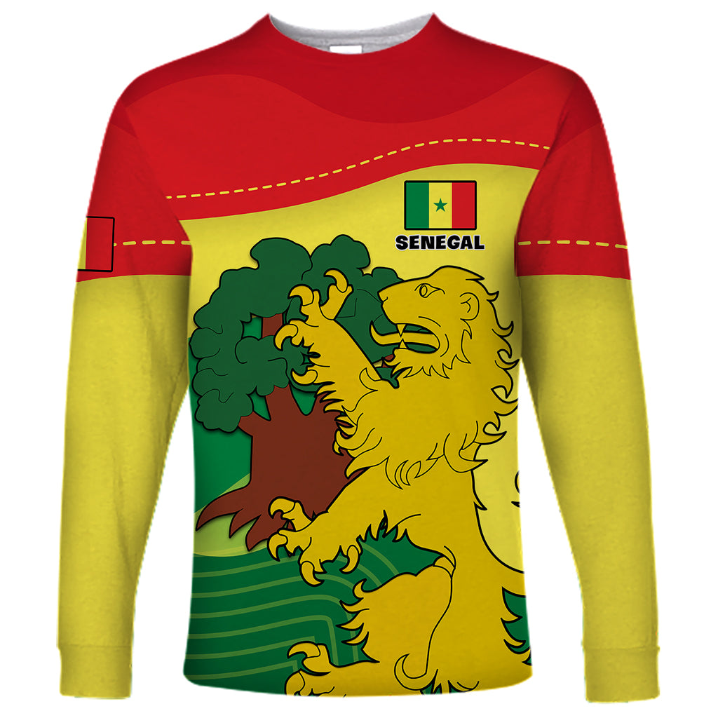 Senegal Long Sleeve Shirt Bahamian Lion Baobab Flag Style - Wonder Print Shop