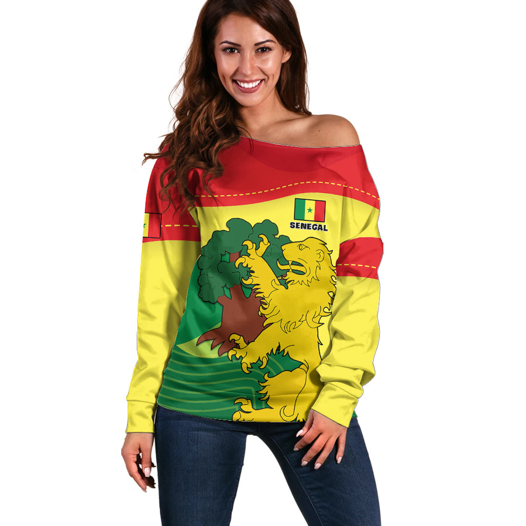 Senegal Off Shoulder Sweater Bahamian Lion Baobab Flag Style - Wonder Print Shop