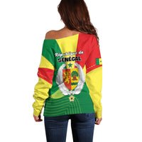 Off-shoulder sweater with Senegal coat of arms on back, long sleeves, multicolor.