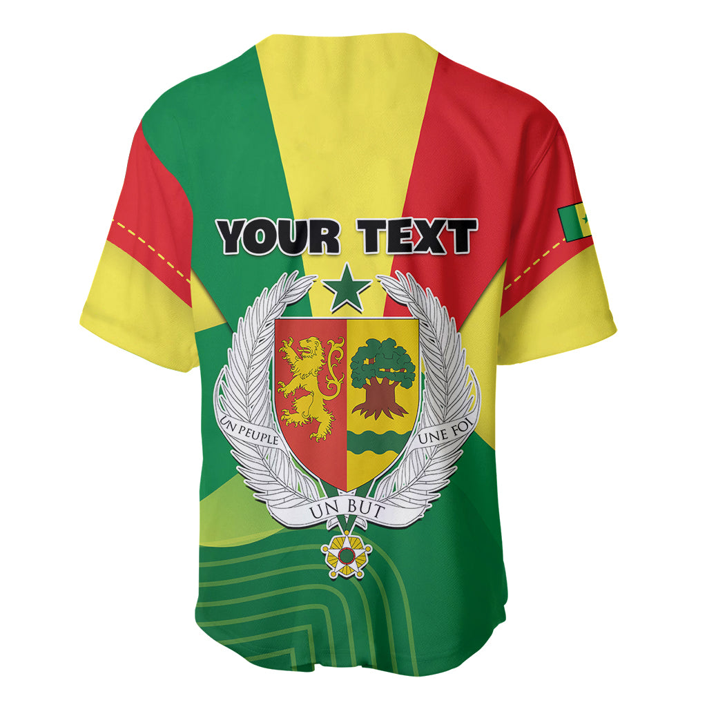 Baseball jersey with YOUR TEXT and UN crest over flag-style green, yellow, red panels