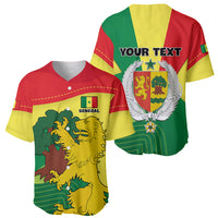 Senegal baseball jersey with flag panels, lion graphic, V-neck