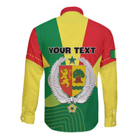 Long sleeve button shirt, back crest with 'YOUR TEXT' and red yellow green panels