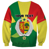 Unisex crewneck sweatshirt with Senegal coat of arms and 'YOUR TEXT', green/yellow/red.