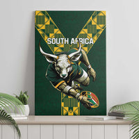 Green South Africa rugby canvas wall art showing bull mascot and “South Africa” title