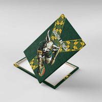 Green South Africa rugby canvas wall art tilted view with bull holding a rugby ball