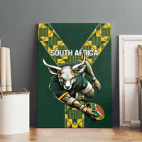 Green South Africa rugby canvas wall art featuring bull mascot and rugby ball graphic