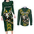 Custom South Africa 2024 Rugby Couples Matching Long Sleeve Bodycon Dress and Long Sleeve Button Shirt Go Springboks Protea Pattern - Wonder Print Shop