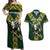 Custom South Africa 2024 Rugby Couples Matching Off Shoulder Maxi Dress and Hawaiian Shirt Go Springboks Protea Pattern - Wonder Print Shop