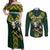 Custom South Africa 2024 Rugby Couples Matching Off Shoulder Maxi Dress and Long Sleeve Button Shirt Go Springboks Protea Pattern - Wonder Print Shop