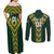 Custom South Africa 2024 Rugby Couples Matching Off Shoulder Maxi Dress and Long Sleeve Button Shirt Go Springboks Protea Pattern - Wonder Print Shop