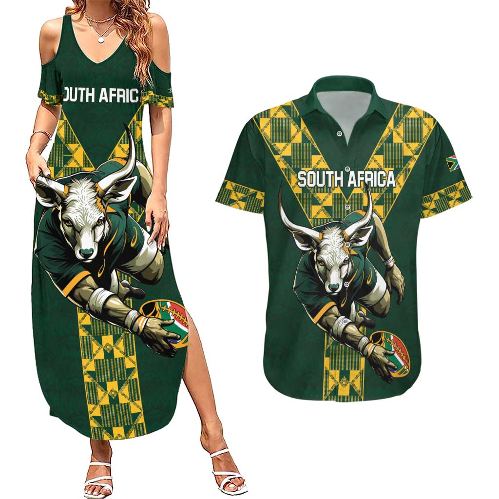 Custom South Africa 2024 Rugby Couples Matching Summer Maxi Dress and Hawaiian Shirt Go Springboks Protea Pattern - Wonder Print Shop