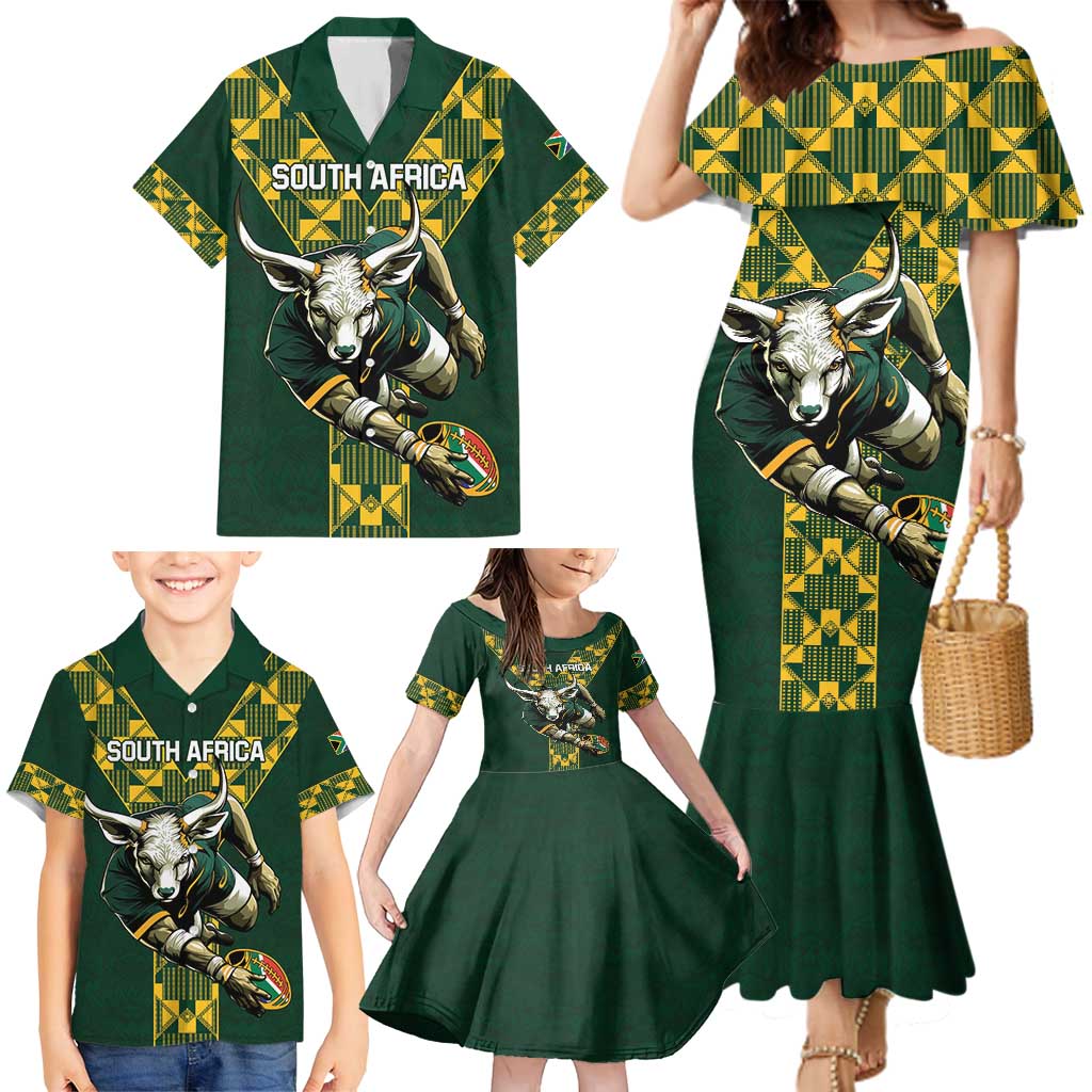 Custom South Africa 2024 Rugby Family Matching Mermaid Dress and Hawaiian Shirt Go Springboks Protea Pattern - Wonder Print Shop