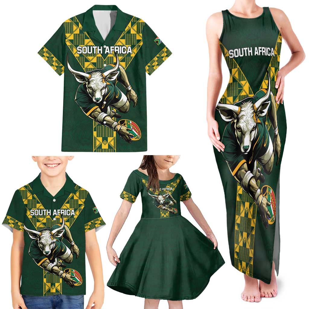 Custom South Africa 2024 Rugby Family Matching Tank Maxi Dress and Hawaiian Shirt Go Springboks Protea Pattern - Wonder Print Shop