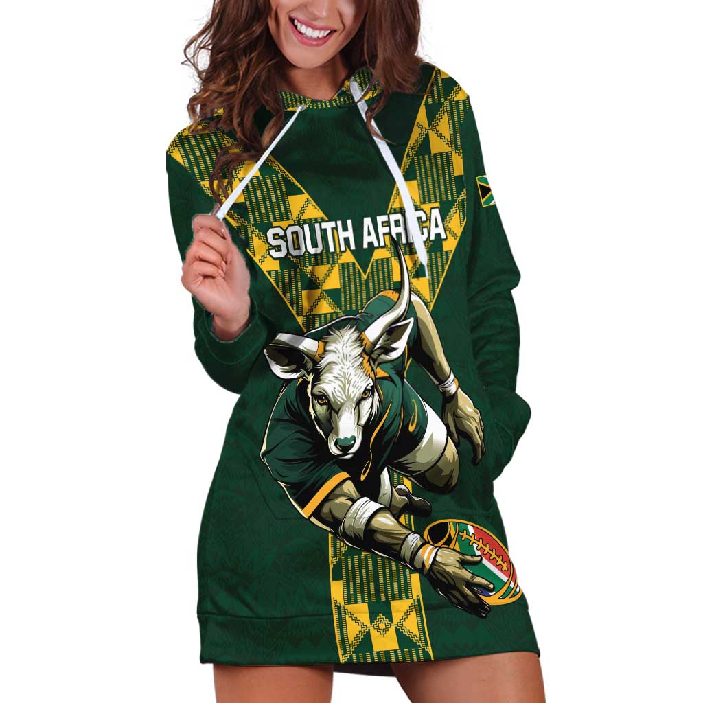 Custom South Africa 2024 Rugby Hoodie Dress Go Springboks Protea Pattern - Wonder Print Shop