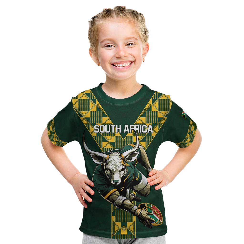 Custom South Africa 2024 Rugby Kid T Shirt Go Springboks Protea Pattern - Wonder Print Shop