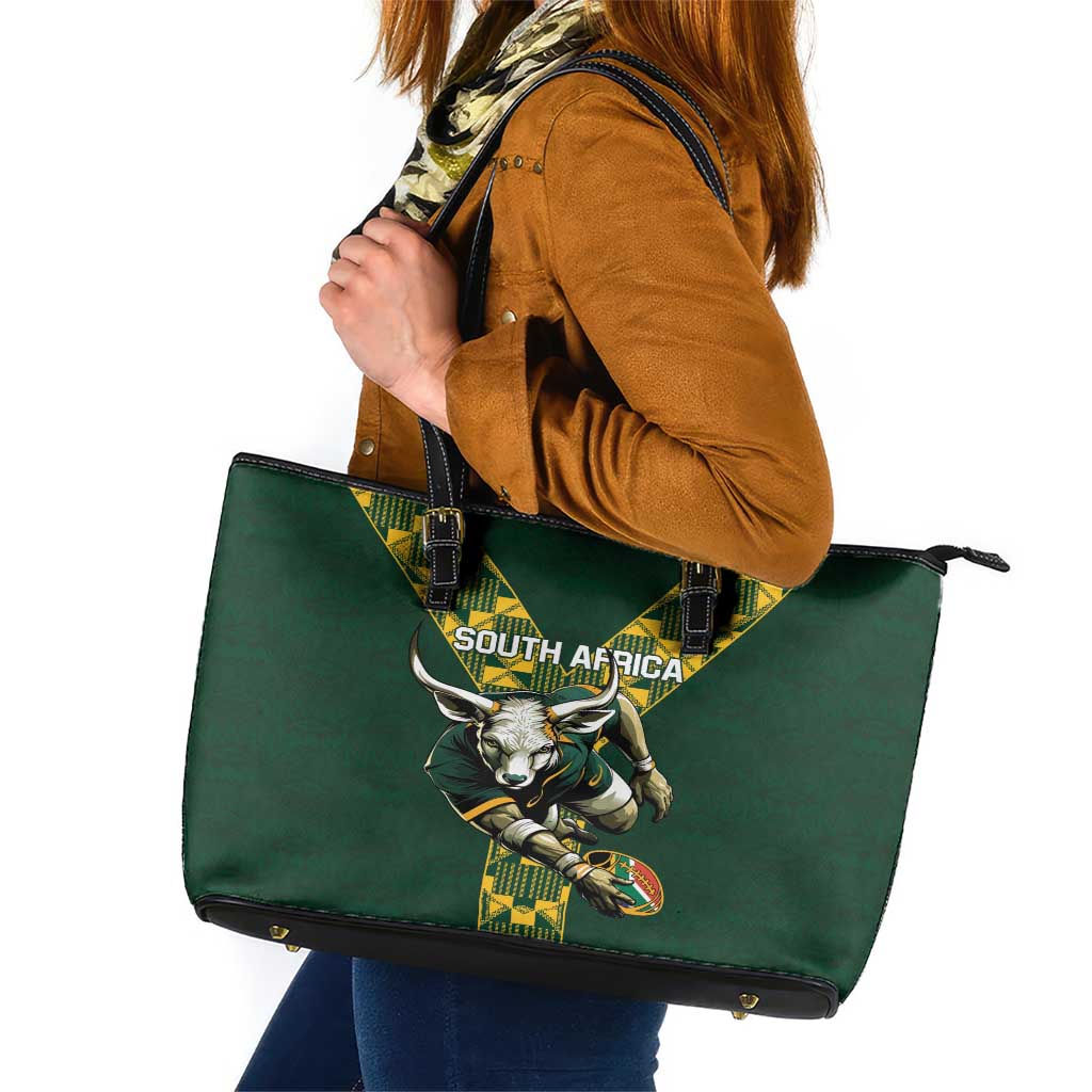 Custom South Africa 2024 Rugby Leather Tote Bag Go Springboks Protea Pattern - Wonder Print Shop