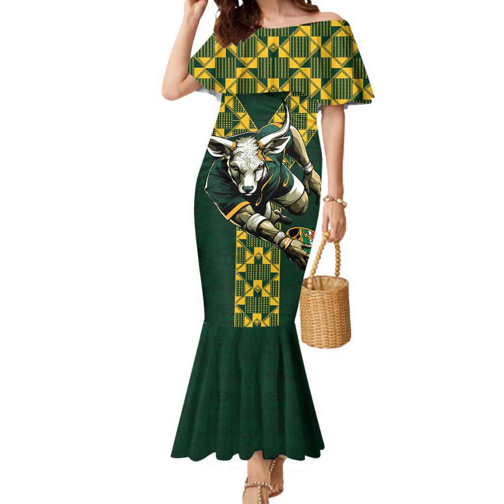 Custom South Africa 2024 Rugby Mermaid Dress Go Springboks Protea Pattern - Wonder Print Shop