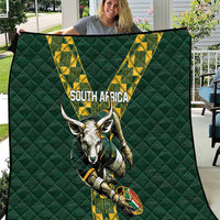 Green quilted South Africa rugby blanket with V emblem, protea-style accents, and kangaroo-like mascot