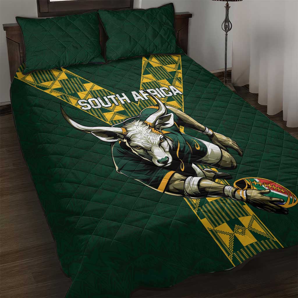 Custom South Africa 2024 Rugby Quilt Bed Set Go Springboks Protea Pattern - Wonder Print Shop