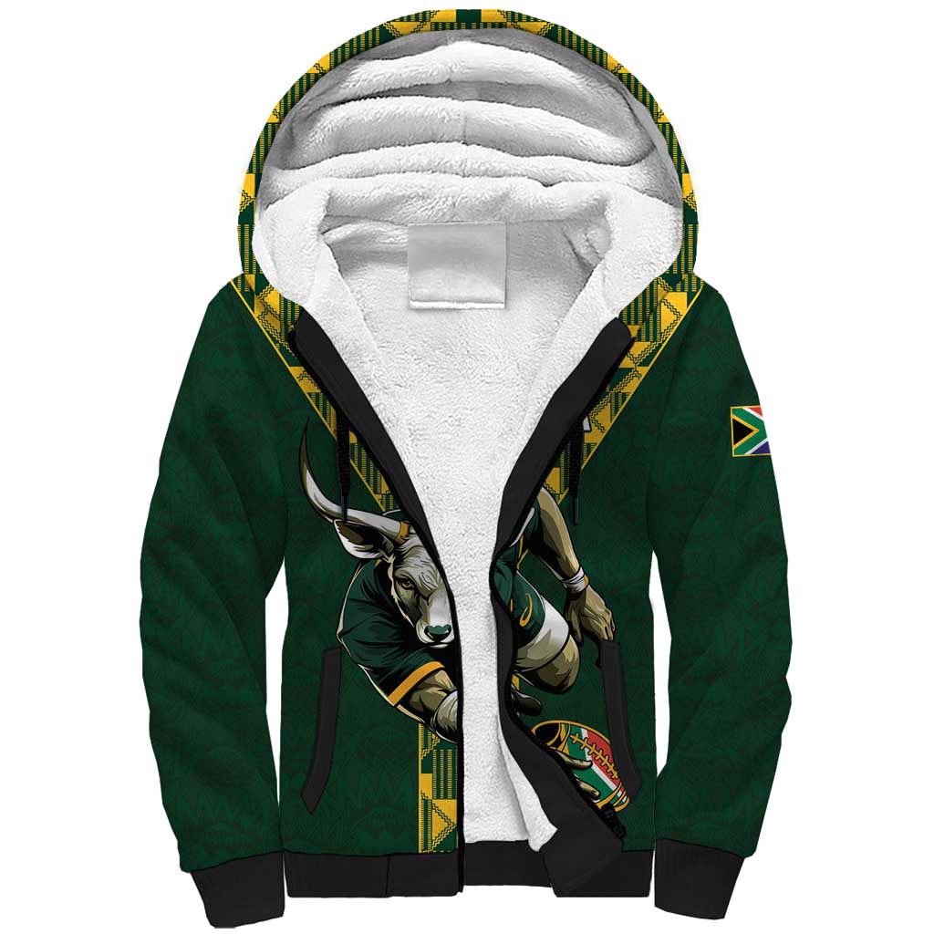 Custom South Africa 2024 Rugby Sherpa Hoodie Go Springboks Protea Pattern - Wonder Print Shop