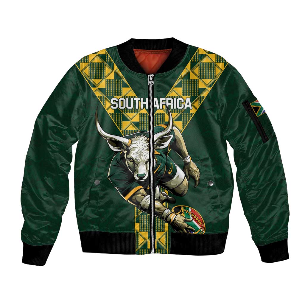 Custom South Africa 2024 Rugby Sleeve Zip Bomber Jacket Go Springboks Protea Pattern - Wonder Print Shop