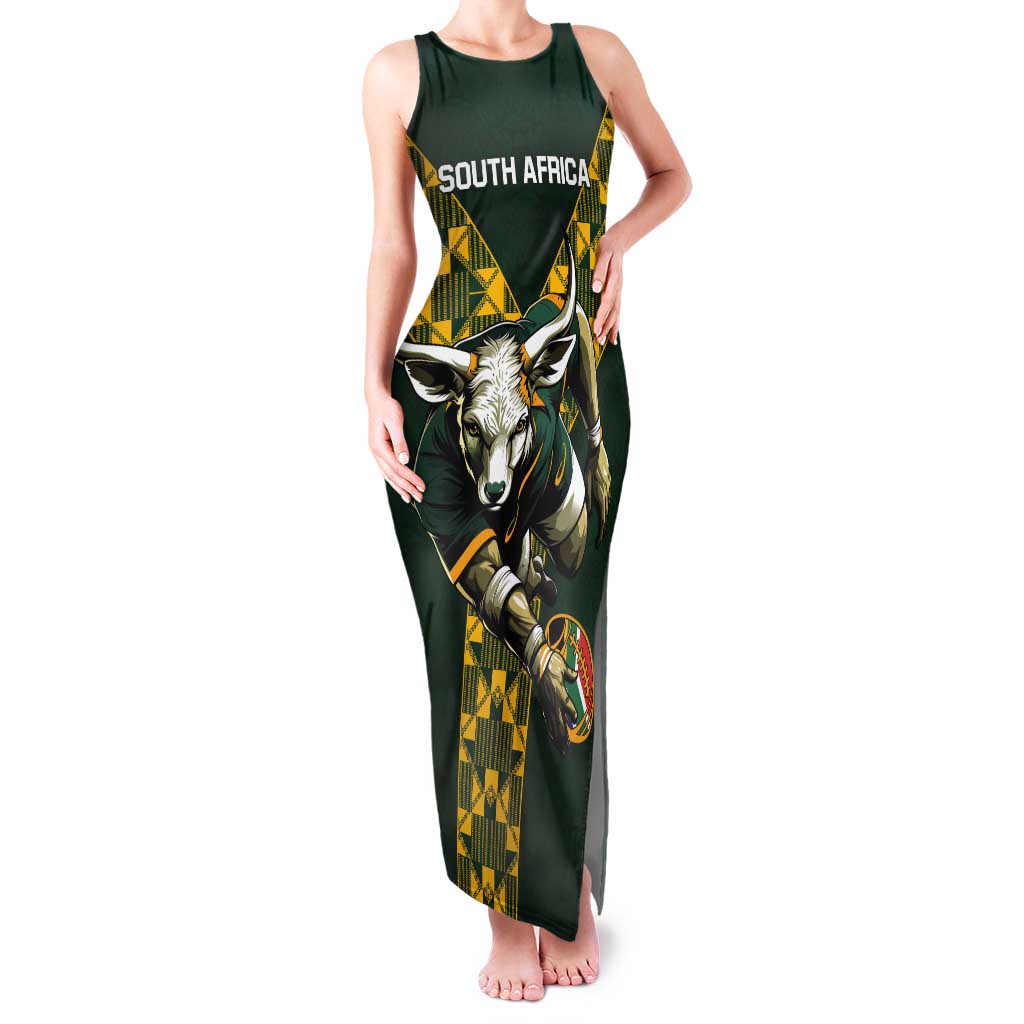 Custom South Africa 2024 Rugby Tank Maxi Dress Go Springboks Protea Pattern - Wonder Print Shop