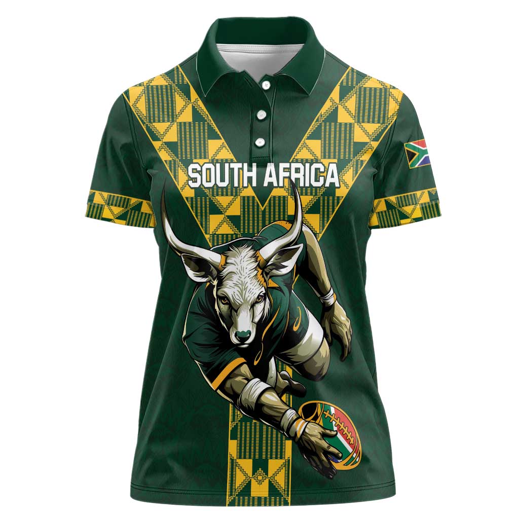 Custom South Africa 2024 Rugby Women Polo Shirt Go Springboks Protea Pattern - Wonder Print Shop