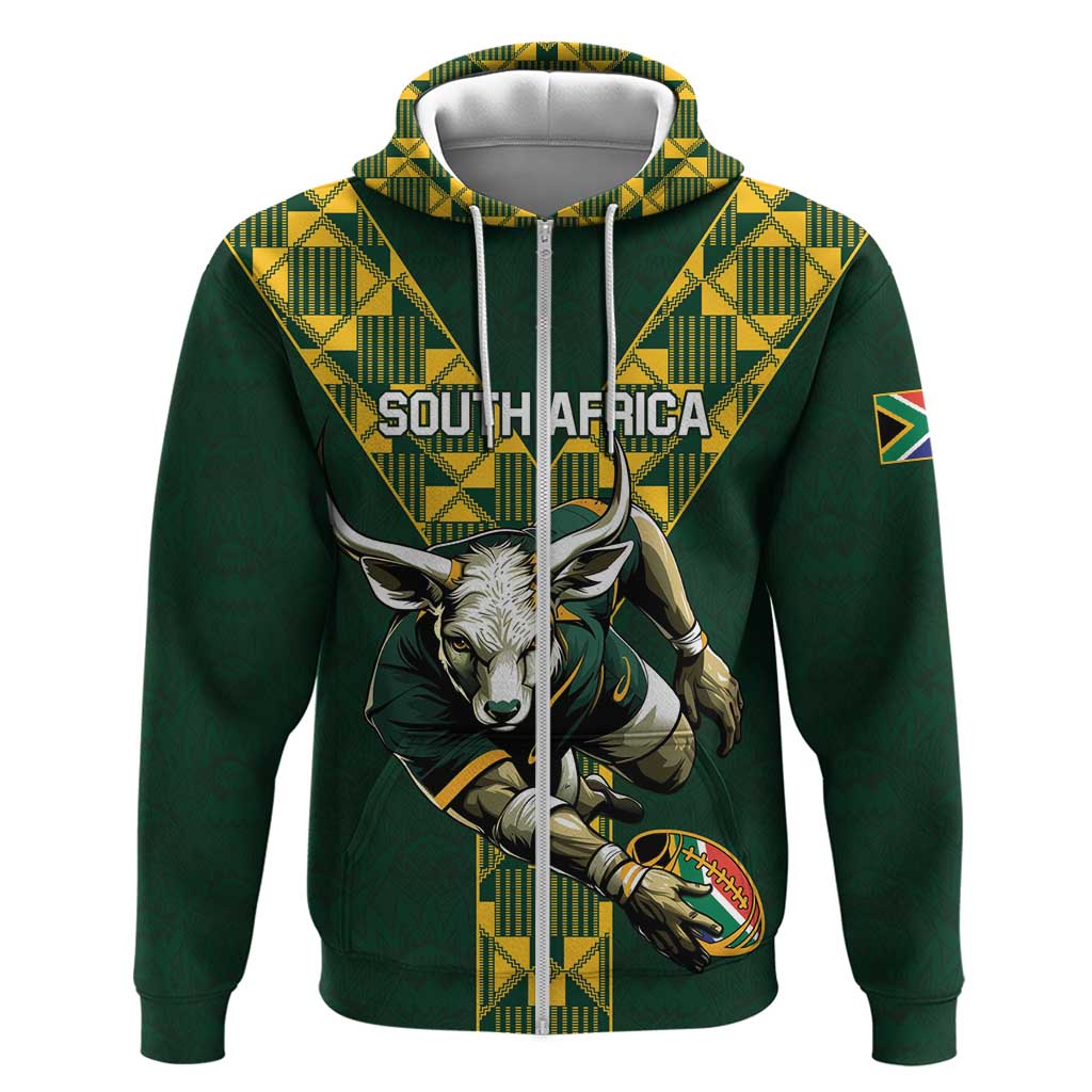 Custom South Africa 2024 Rugby Zip Hoodie Go Springboks Protea Pattern - Wonder Print Shop