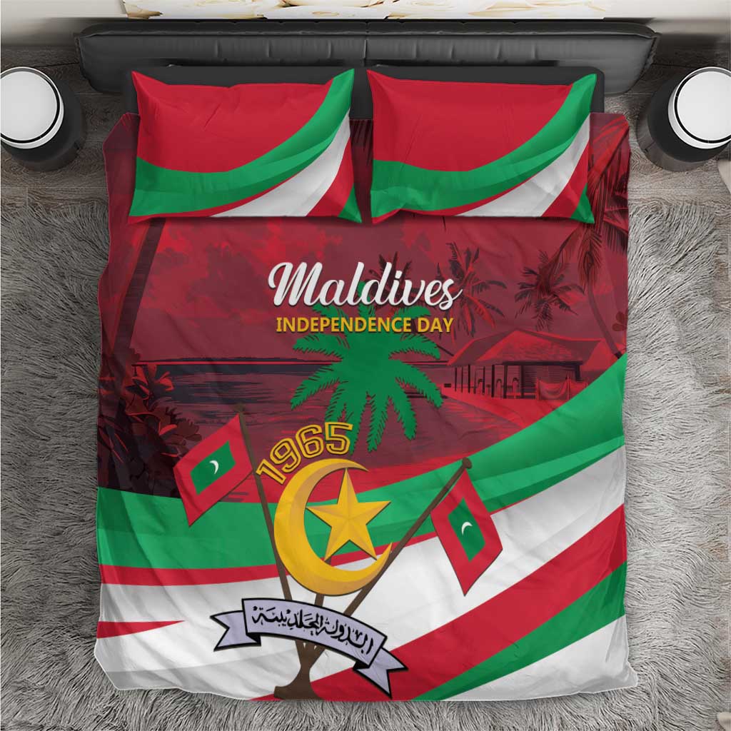 Maldives Independence Day bedding set with red, green, and white flags and 1965 graphic