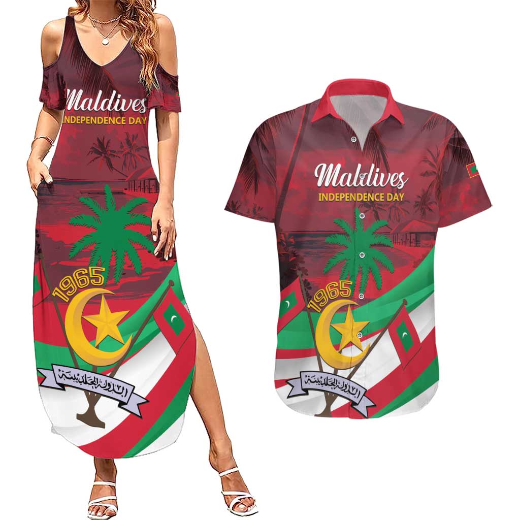 Personalized Maldives Independence Day 1965 Couples Matching Summer Maxi Dress and Hawaiian Shirt Dhivehi Raajjeyge Jumhooriyyaa - Wonder Print Shop