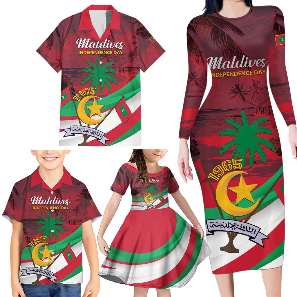 Personalized Maldives Independence Day 1965 Family Matching Long Sleeve Bodycon Dress and Hawaiian Shirt Dhivehi Raajjeyge Jumhooriyyaa - Wonder Print Shop