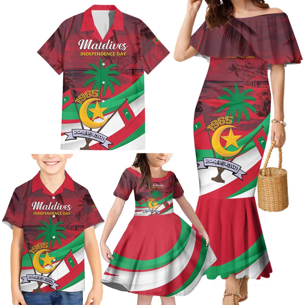 Personalized Maldives Independence Day 1965 Family Matching Mermaid Dress and Hawaiian Shirt Dhivehi Raajjeyge Jumhooriyyaa - Wonder Print Shop