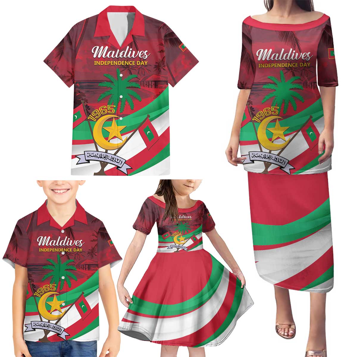 Personalized Maldives Independence Day 1965 Family Matching Puletasi and Hawaiian Shirt Dhivehi Raajjeyge Jumhooriyyaa - Wonder Print Shop