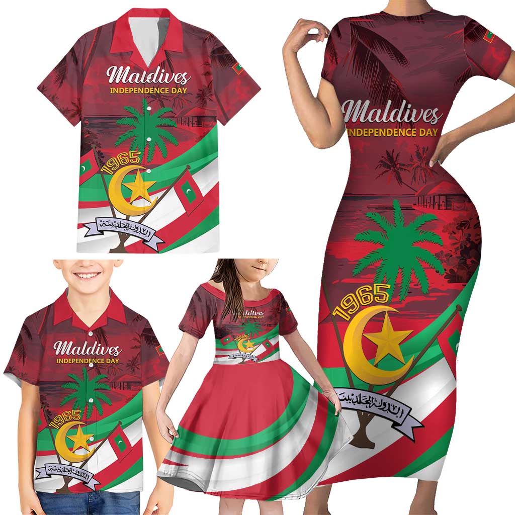 Personalized Maldives Independence Day 1965 Family Matching Short Sleeve Bodycon Dress and Hawaiian Shirt Dhivehi Raajjeyge Jumhooriyyaa - Wonder Print Shop