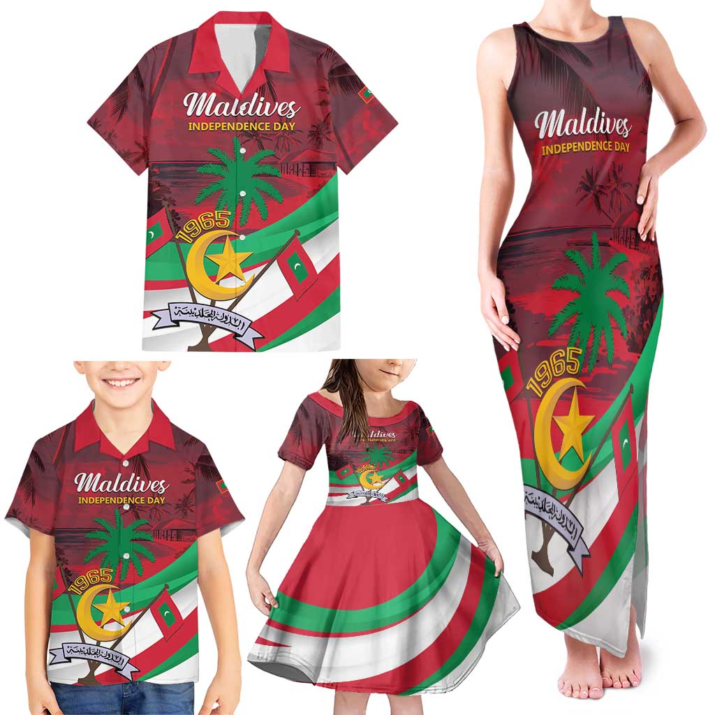 Personalized Maldives Independence Day 1965 Family Matching Tank Maxi Dress and Hawaiian Shirt Dhivehi Raajjeyge Jumhooriyyaa - Wonder Print Shop