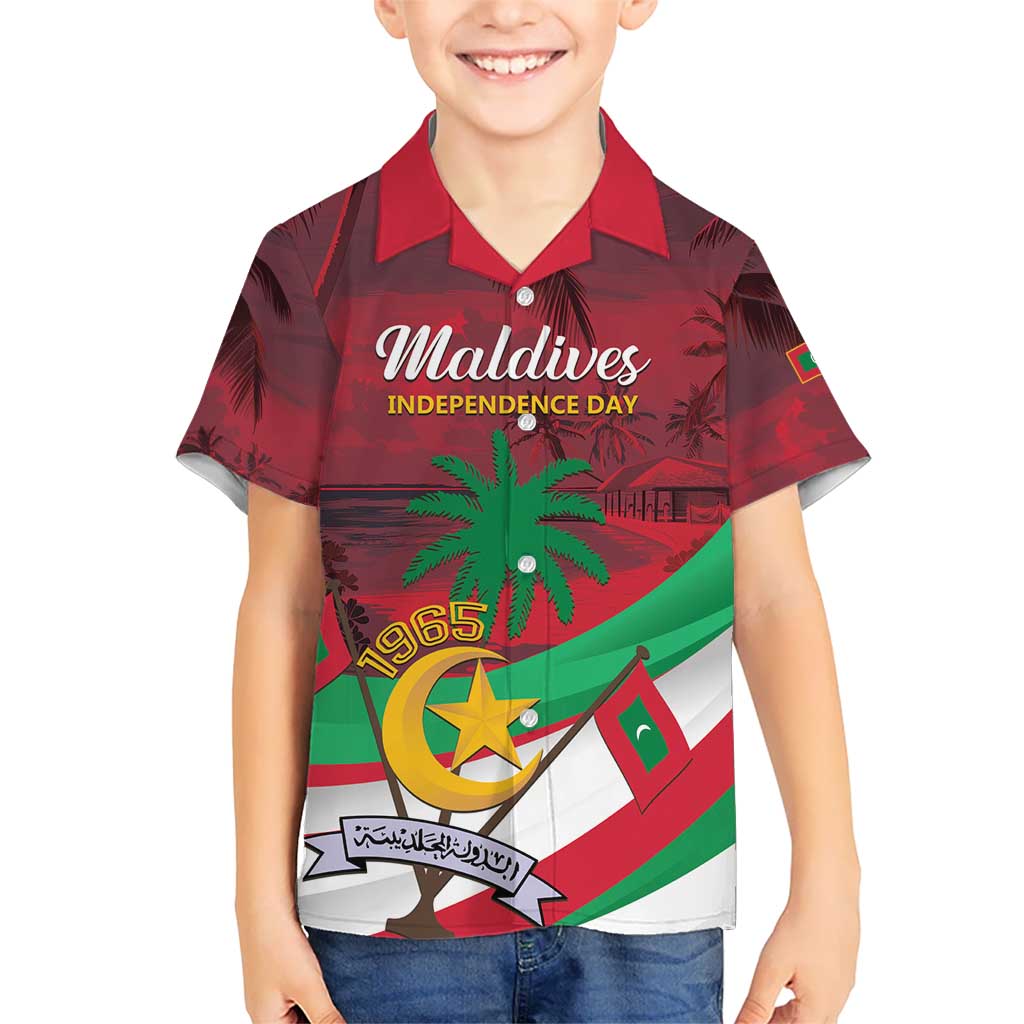 Personalized Maldives Independence Day 1965 Kid Hawaiian Shirt Dhivehi Raajjeyge Jumhooriyyaa - Wonder Print Shop