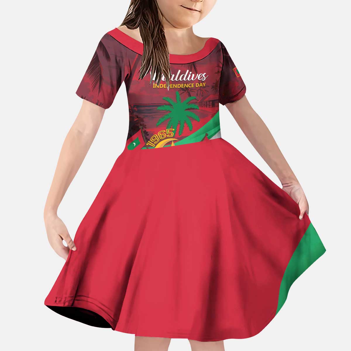 Personalized Maldives Independence Day 1965 Kid Short Sleeve Dress Dhivehi Raajjeyge Jumhooriyyaa - Wonder Print Shop