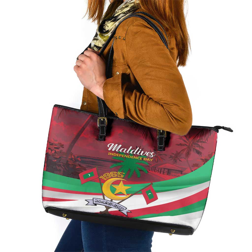 Personalized Maldives Independence Day 1965 Leather Tote Bag Dhivehi Raajjeyge Jumhooriyyaa - Wonder Print Shop