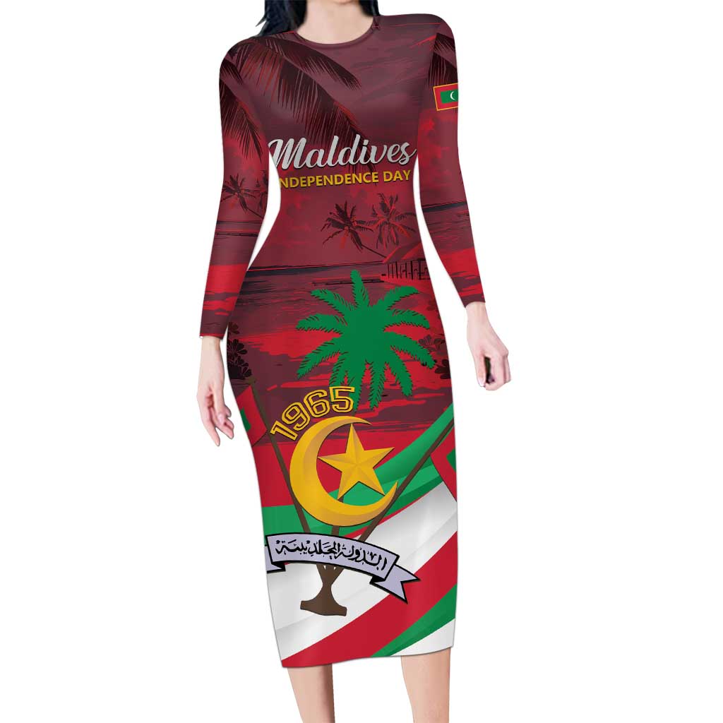 Personalized Maldives Independence Day 1965 Long Sleeve Bodycon Dress Dhivehi Raajjeyge Jumhooriyyaa - Wonder Print Shop