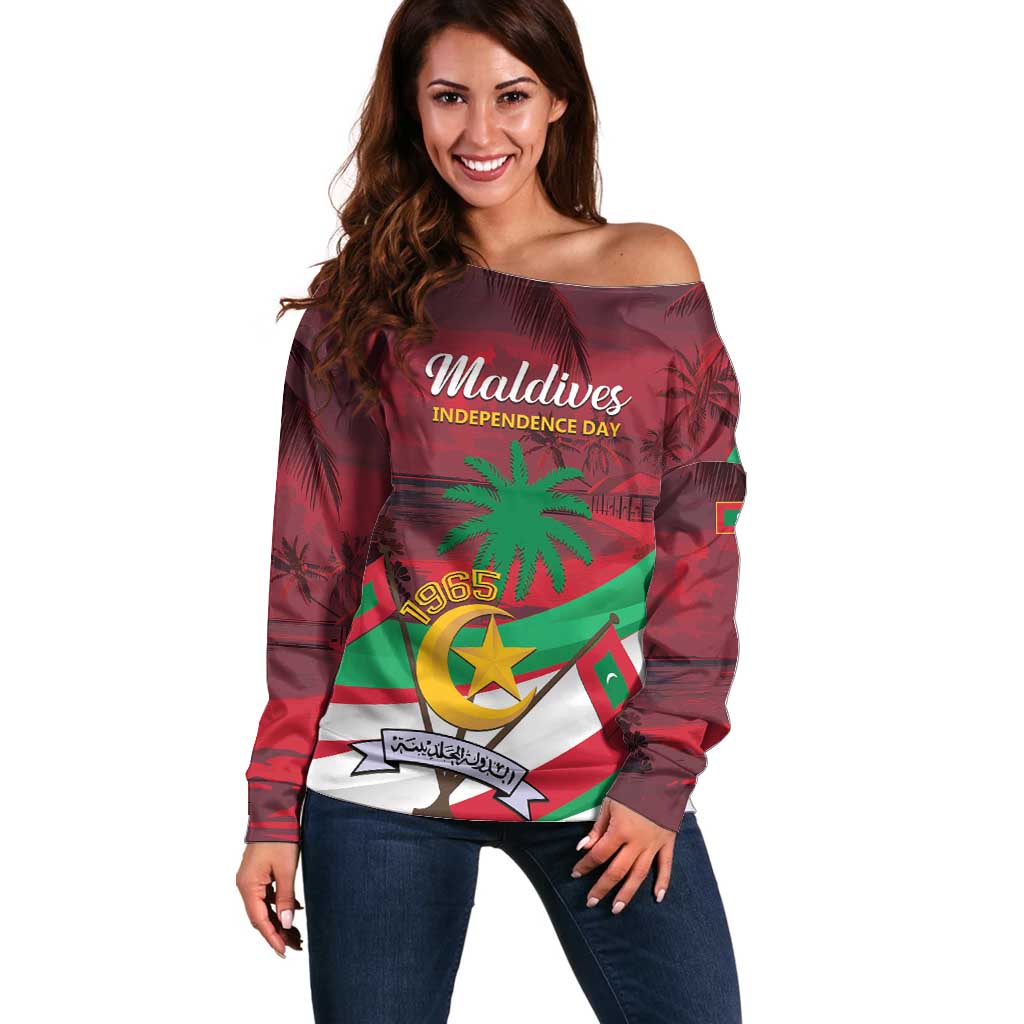 Personalized Maldives Independence Day 1965 Off Shoulder Sweater Dhivehi Raajjeyge Jumhooriyyaa - Wonder Print Shop