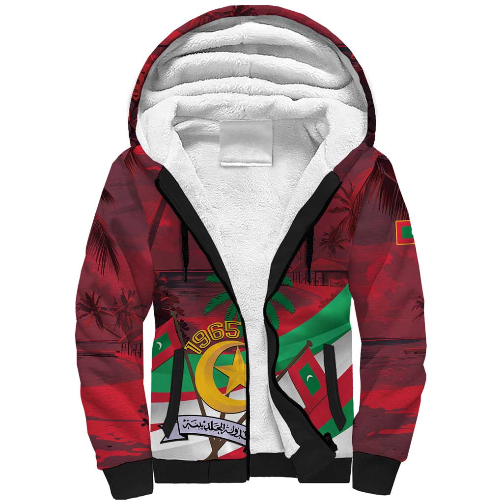 Personalized Maldives Independence Day 1965 Sherpa Hoodie Dhivehi Raajjeyge Jumhooriyyaa - Wonder Print Shop